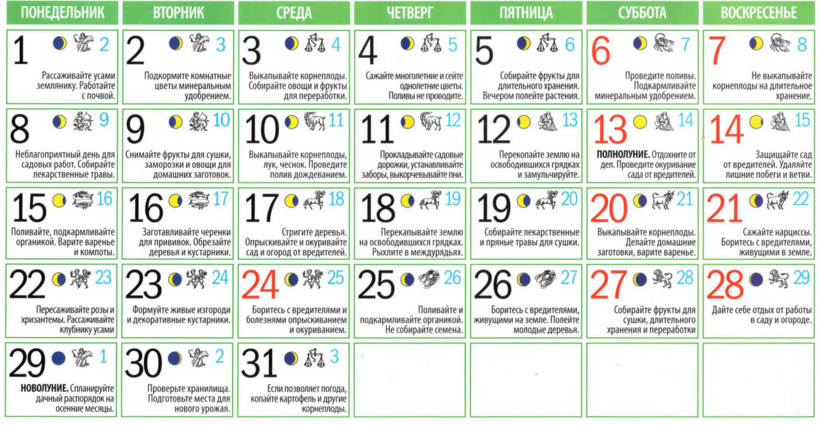 Лунный календарь садовода и огородника на август 2011г.