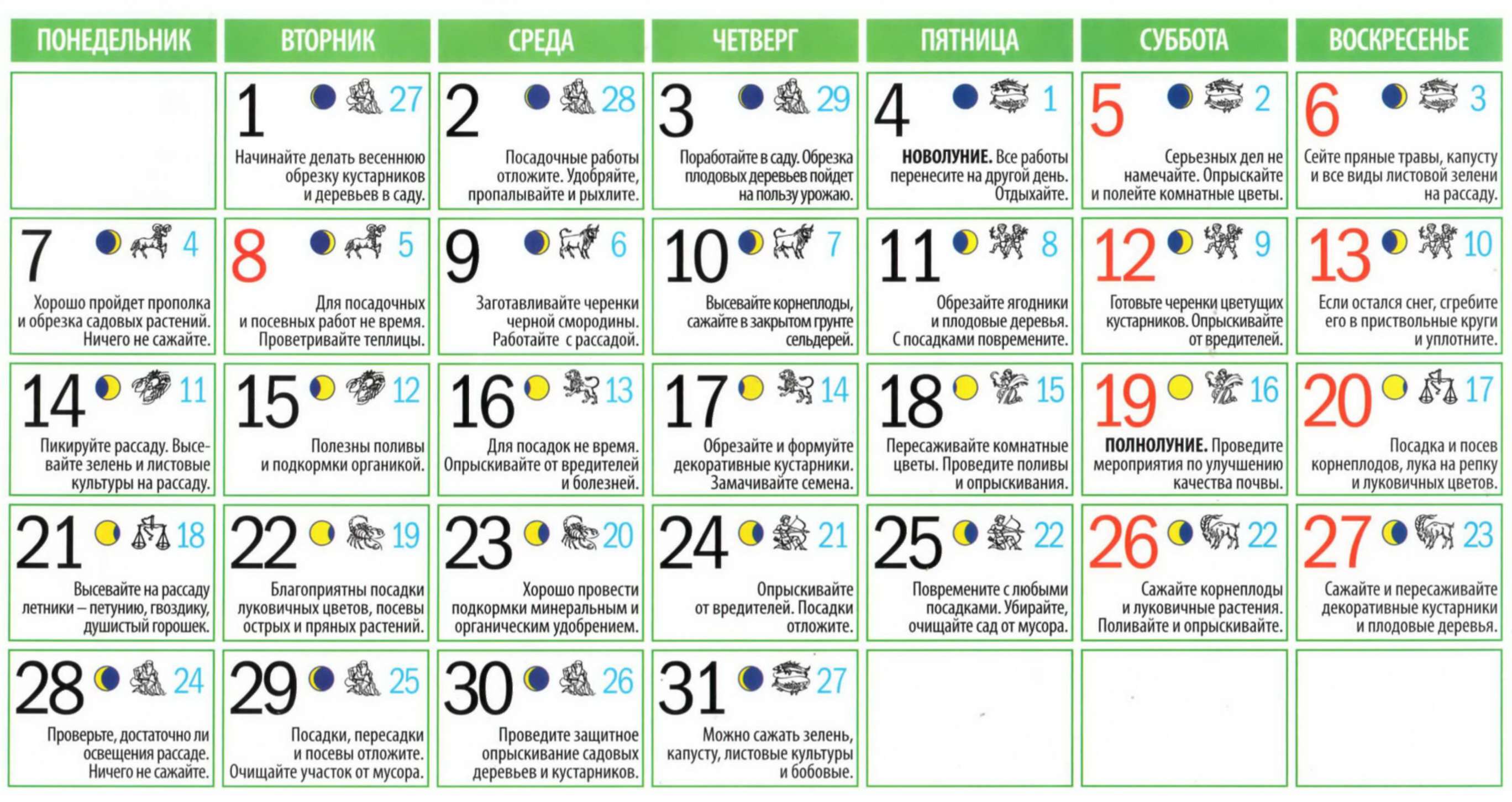 ЯНВАРЬ. МАРТ. Лунный календарь садовода-огородника 2011 года. ИЮЛЬ
