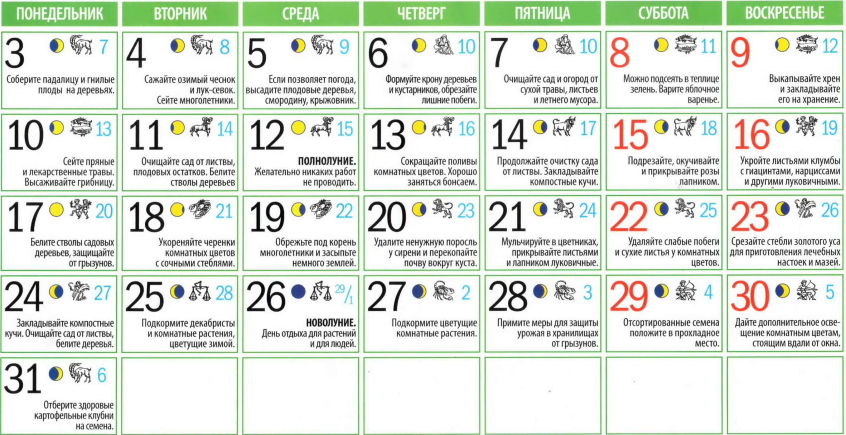 Лунный календарь садовода и огородника на октябрь 2011г.
